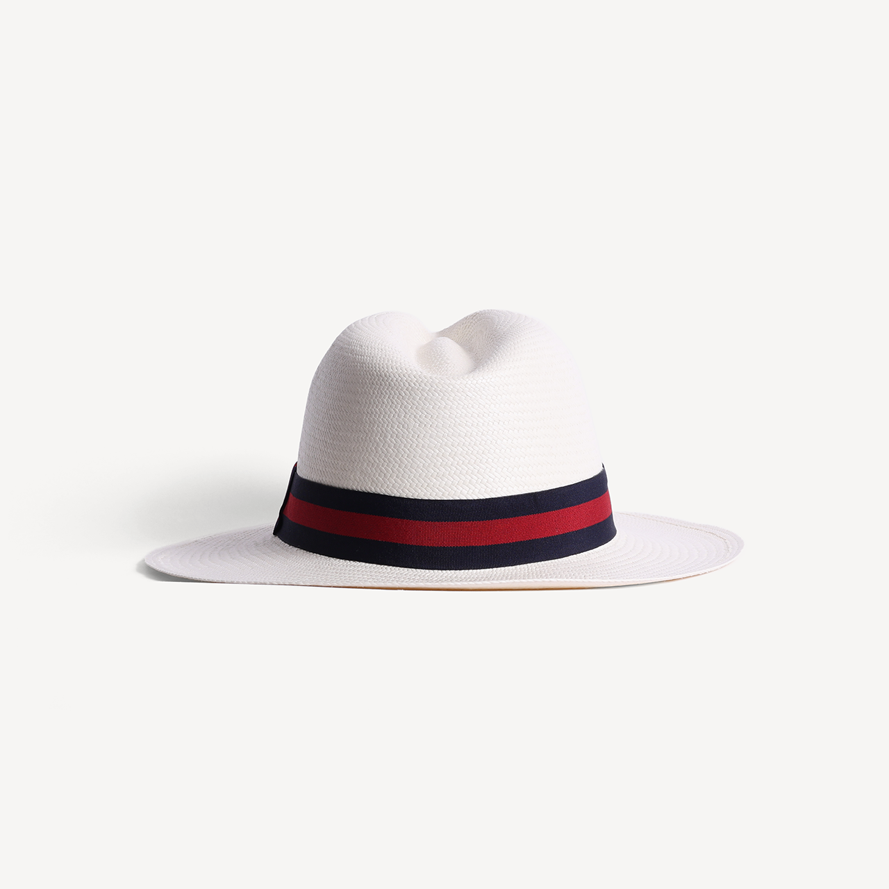 Panama Toquilla Straw - White with Striped Navy & Red Band
