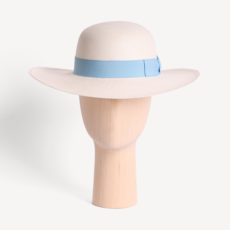 Brisa Panama Toquilla Straw - White with Light Blue Band