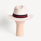 Panama Toquilla Straw - White with Striped Navy & Red Band