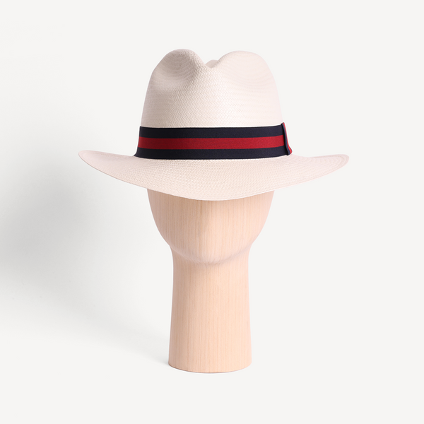 Panama Toquilla Straw - White with Striped Navy & Red Band