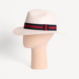 Panama Toquilla Straw - White with Striped Navy & Red Band