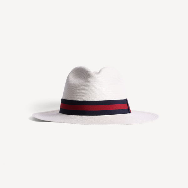 Panama Toquilla Straw - White with Striped Navy & Red Band