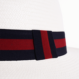 Panama Toquilla Straw - White with Striped Navy & Red Band
