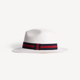 Panama Toquilla Straw - White with Striped Navy & Red Band
